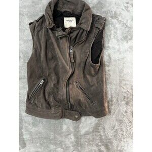 Abercrombie & Fitch Brown Faux Suede Moto Vest Womens Small Zip Biker Style Y2K